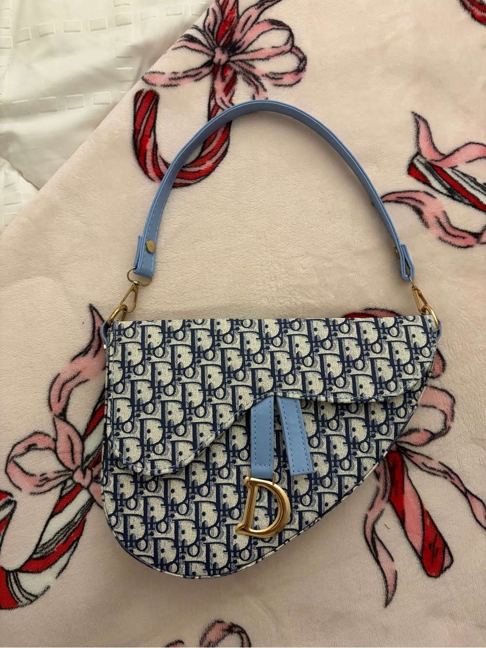 Blue Monogram Saddle Shoulder Bag with Gold Hardware